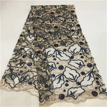 

African Lace Fabric With Sequins 2019 green gold Latest Fabric High Quality Velvet Tulle Sequins Lace Fabric For Dress