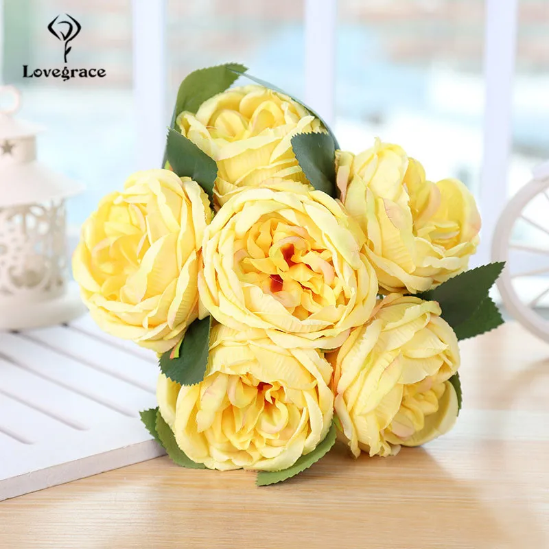Bridal Bouquet Rose Artificial Flowers Red Pink Hydrangea Home Decoration White Peony Wedding Flower (14)