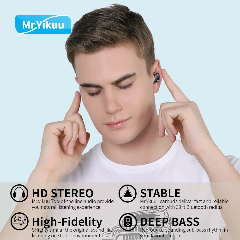 Mr. Yikuu Беспроводные стереонаушники мини в ухо Bluetooth 5,0 наушники с светодиодный цифровой дисплей зарядная коробка для iPhone 7 8 X Xs