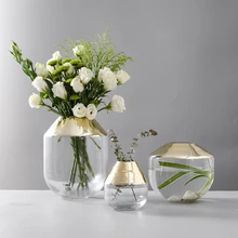 Скандинавские Роскошные позолоченные стеклянные вазы контейнеры для гидропоники настольная Цветочная композиция орнамент вазы домашнее свадебное украшение