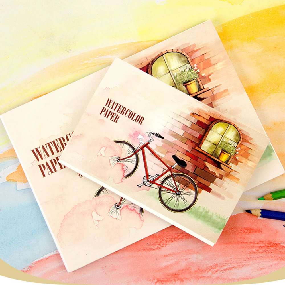

1pc Hot 12x Sheets Portable Watercolor Color Pencil Paper Sketch Book Covered Bike Pattern for DIY Art Drawing Painting