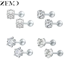 ZEMO 4 пары звезда серьги-гвоздики для женщин сердце серебряные шпильки с кубическим цирконием женские круглые украшения для ушного пирсинга вечерние подарок