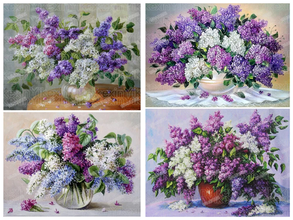 

DIY 5D Diamond Painting Purple Lavender Cross Stitch Flowers Handmade Crafts Full circular Diamond Patterns