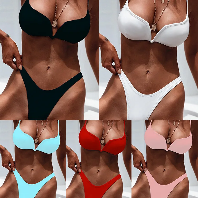 

Women Solid Bikini Set Triangle Sexy Two Pieces Swimwear Plain Beach Bathing Suit