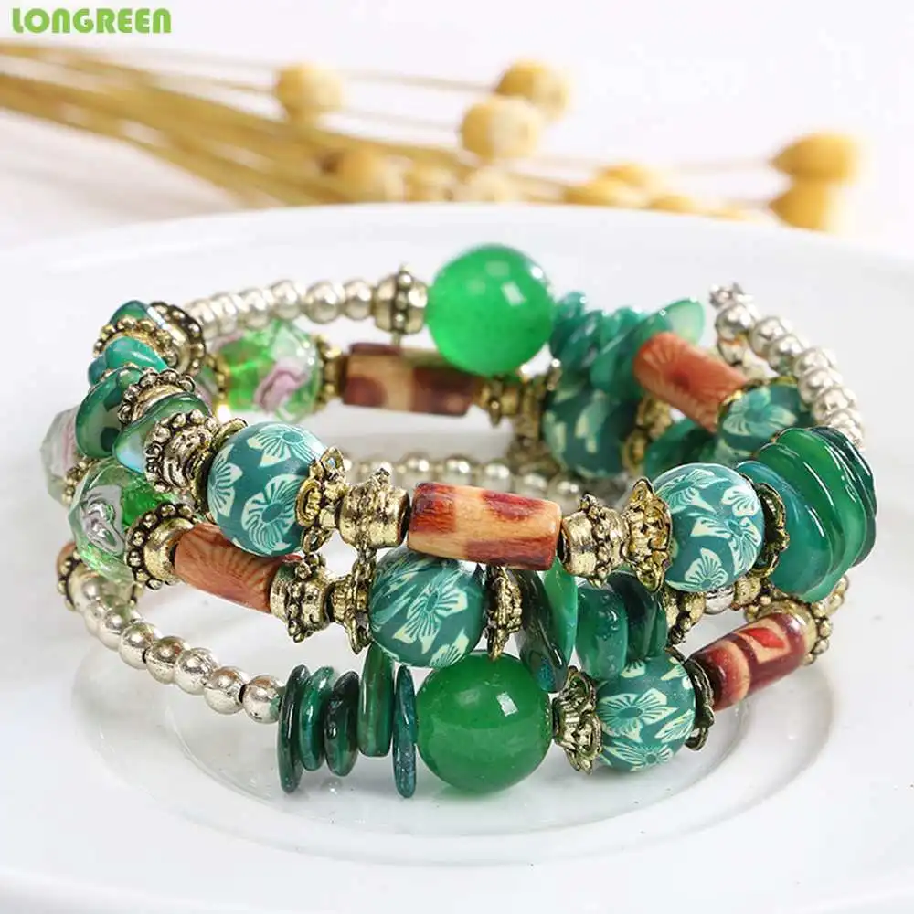 

Bohemian Imitation Natural Stone Beaded Adjustable Multi-layer Winding Bracelet Female Charm Bracelets Fashion Jewelry