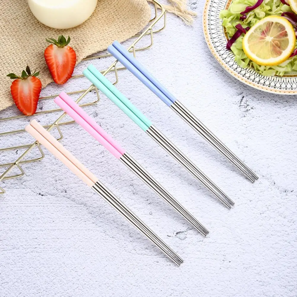 

HOT SALE! 1 pair Stainless Steel Wheat Cooking Chopsticks Household Non-slip Kitchen Tableware Dinning Accessories Supplies