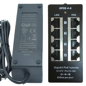 

4 Port Gigabit Power over Ethernet PoE Injector for 802.3af/Passive 802.3at Devices with 48v120w Power Supply: GPOE-4A-48v120w