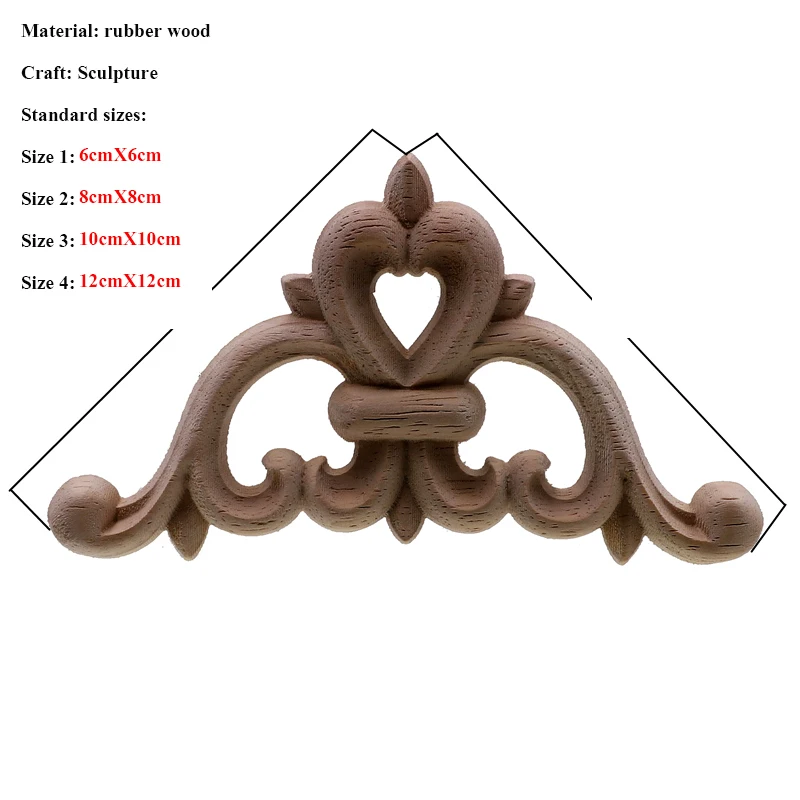 Wooden Applique Unpainted Wood Carved Corner Onlay Frame Home Furniture Wall Cabinet Door Decor Crafts 4Pcs/lot