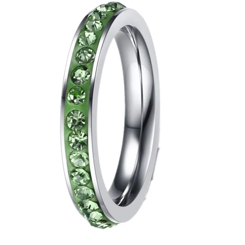 QianBei 4 мм кольцо из нержавеющей стали ряд CZ инкрустация кубическим цирконием Кристалл для женщин и мужчин Свадебный выпуск коктейлей класс рождественский подарок