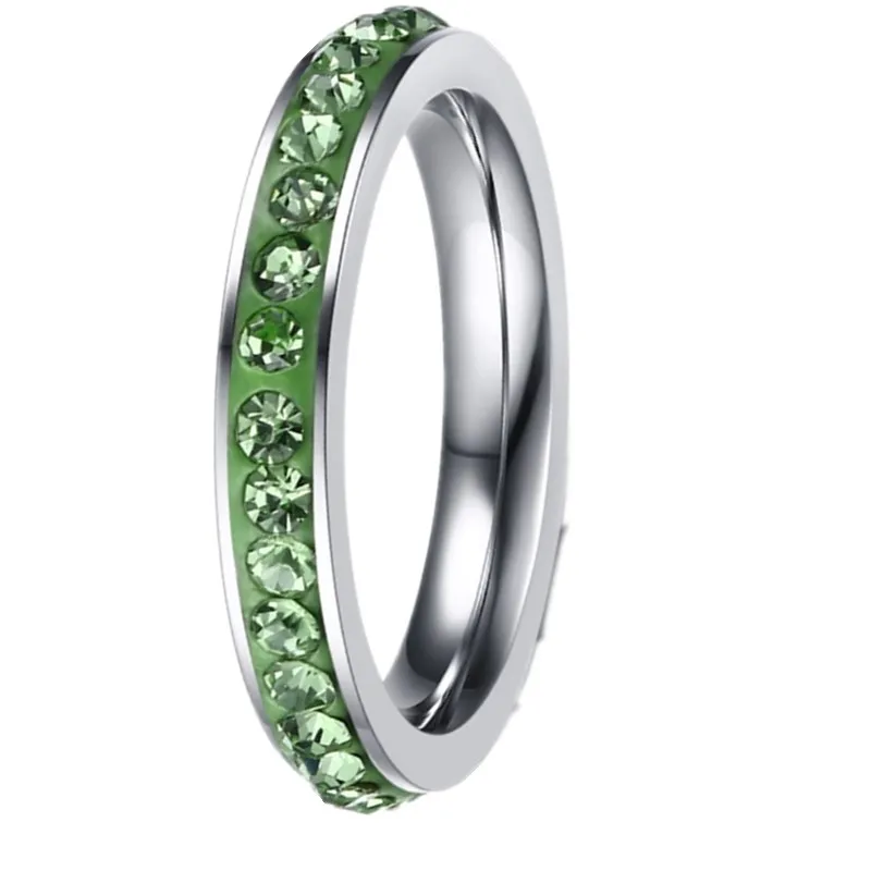 4MM Stainless Steel Ring Band Color Crystal Rhinestone Women Men Wedding Cocktail Graduation Class Xmas Gift wedding rings,finger rings,womens ring,jewelry rings,ring jewelry,couple rings