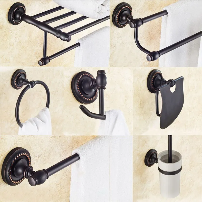 

Bathroom Hardware Set Oil Rubbed Bronze Robe Hook Towel Rail Rack Bar Shelf Paper Holder Toothbrush Holder Bathroom Accessories