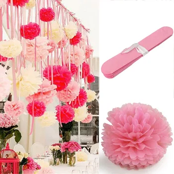 

20pcs 15cm/6inch Pink Tissue Paper Flower Pompoms Pom Poms Kissing Balls Crafts Home Wedding Festive Party Decoration