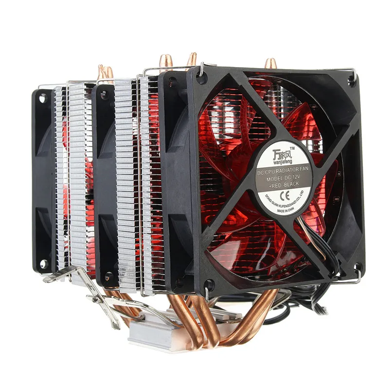 4 Copper Pipe Cooling Fan Red LED Three CPU Cooler Fan Aluminum Heatsink for Intel LGA775
