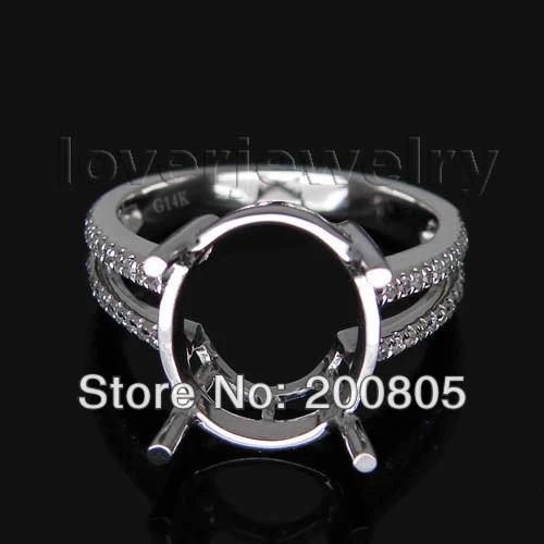 

Vintage Oval 10x12mm 14kt White Gold Natural Diamond Semi-mount Ring SR118