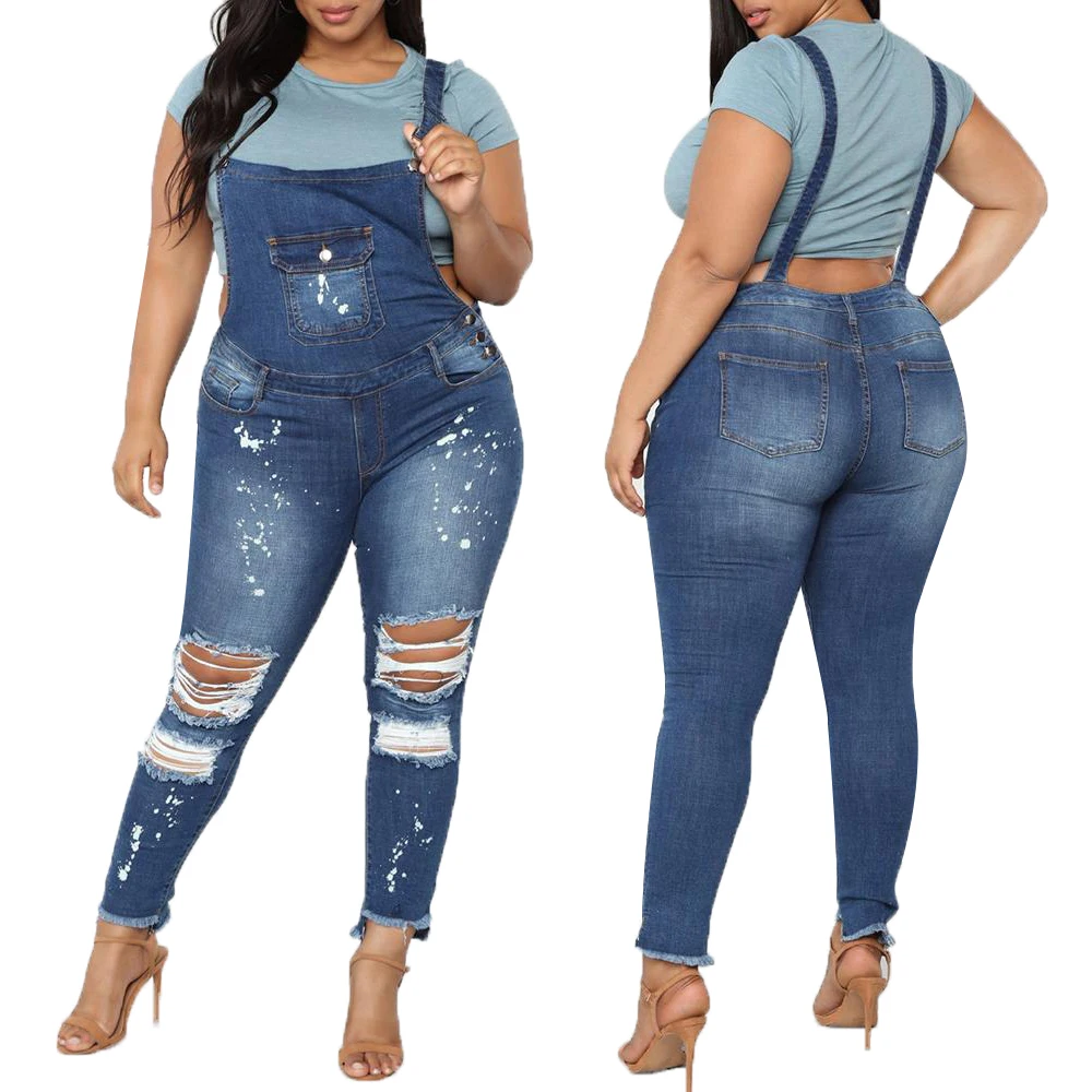 Джинсовые комбинезоны для женщин; большие размеры 5XL; Повседневный джинсовый комбинезон с рваными дырками; женские облегающие комбинезоны; уличные комбинезоны; combinaison femme; H25