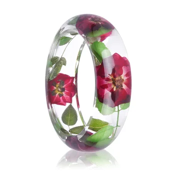 

2019 Hot Sale Rose Resin Bangle Bracelet Gift For Mother Bracelet Model Real Dried Flower Handmade Bracelet