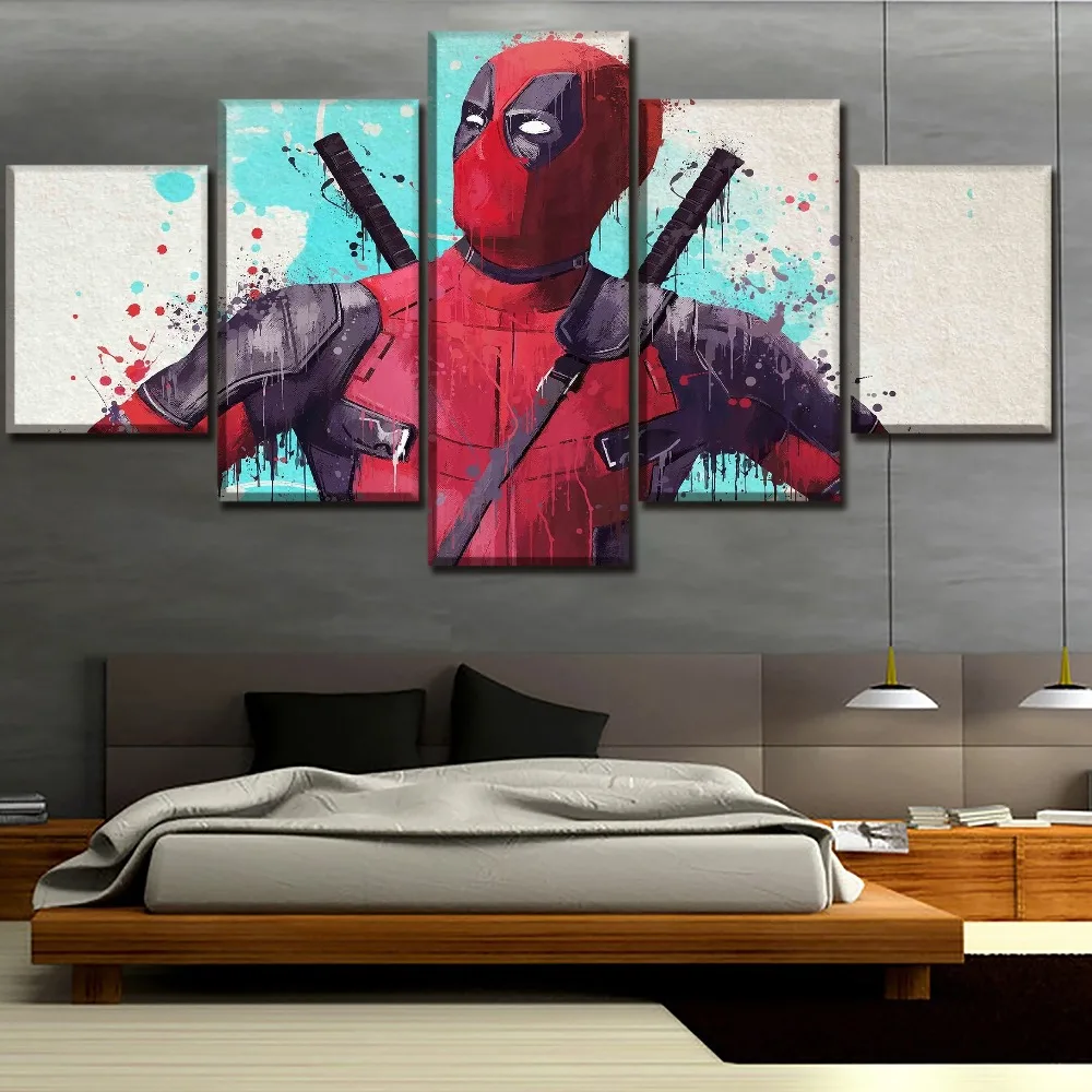 

Deadpool 5 Piece Science Fiction Cartoon Movie Paintings Canvas Wall Art for Home Decor HD Print Home Decor Modern Decorative
