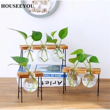 Террариум стеклянная бутылка ваза гидропонное растение Прозрачный цветочный горшок деревянная рама Кофейня комната декор стол украшение стола ваза