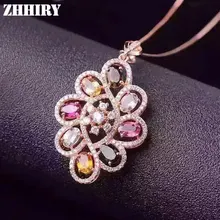 Для женщин натуральный турмалин камни кулон Цепочки и ожерелья из натуральной 925 серебро драгоценный камень Ювелирные украшения