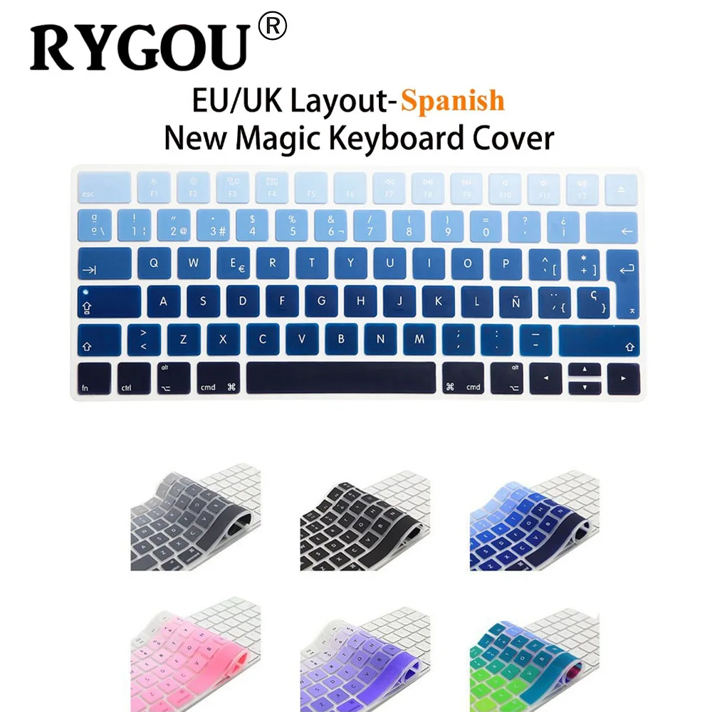 

RYGOU Rainbow Gradient Colors Spanish Magic Keyboard Silicone Keyboard Cover Sticker for Apple New Magic Keyboard 2 release 2015