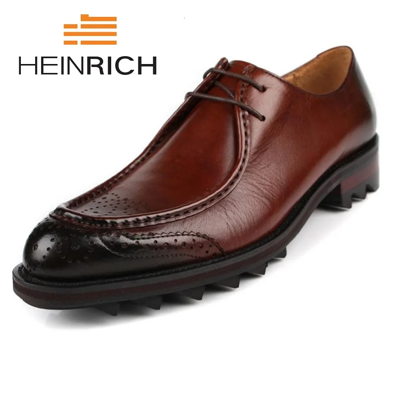 

HEINRICH Men Formal Shoes Leather Luxury Brand Pointed Toe Dress Footwear Male Office Italian Brogue Shoes Erkek Kundura