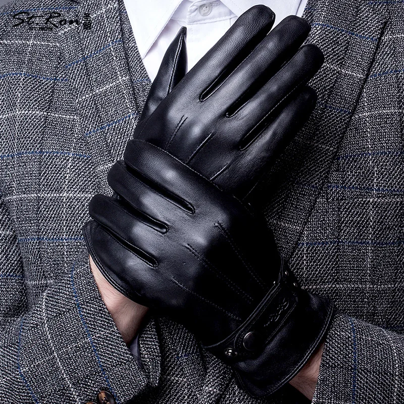 Autumn And Winter Male Leather Gloves Thermal Sheepskin Gloves Genuine Leather Gloves Male St6058b