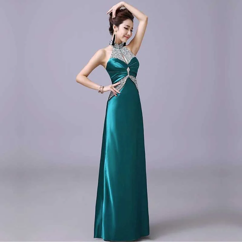 2015 New Fashion Elegant Party Evening Dress Straight Halter Floor