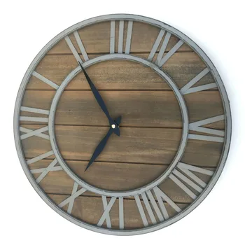 

European retro wall clock wrought iron solid wood clock mute creative living room Bar Coffee Shop Diameter 40cm