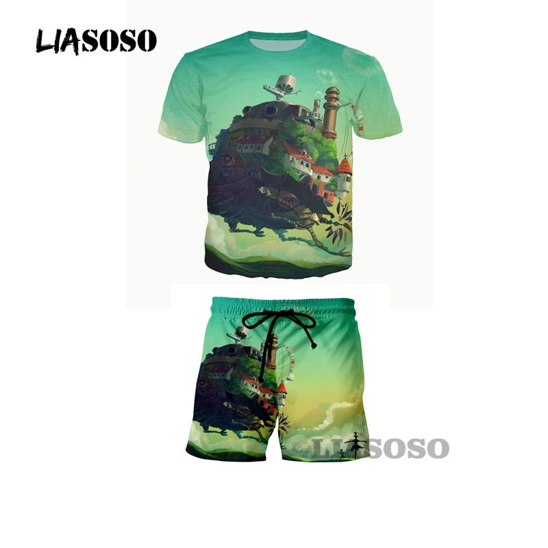LIASOSO 3d принт Человек Женщины искусство мультфильм замок футболка Короткие брюки наборы Пляж Лето Повседневные шорты футболка шорты X2242