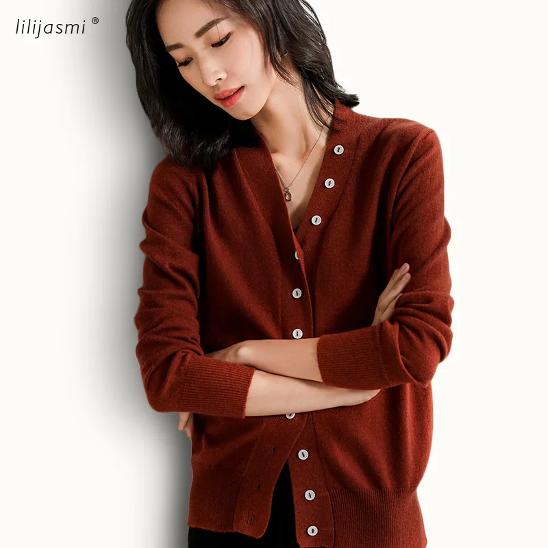 

Buttons Deco Cardigans Fashion Women's 100% Wool Knit Cardigan 4 Colors Sweater Winter Autumn Casual Jacket 2019 Sale