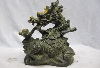 

song voge gem S0970 Chinese Folk collection Old Bronze Lucky Dragon Play Bead Statue