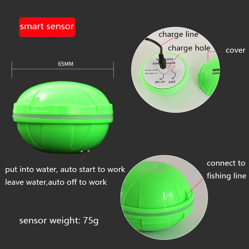 Ecobatímetro para Lago Sensor de Profundidade Portátil sem Fio Peixe Localizador Bluetooth Fishfinder Sonar Mar Pesca Ios & Android 10 High Quality Esporte e Lazer