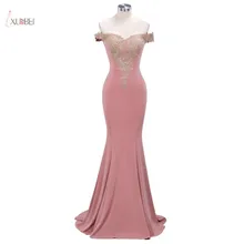 Длинные розовые платья для выпускного Русалка элегантное платье с открытыми плечами без рукавов аппликация золотого цвета vestidos de gala