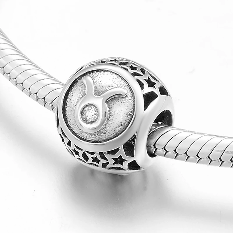 DIY Gift 925 Sterling Silver Taurus Galaxy Star Sign Zodiac Beads Charms Jewelry Making Fit Original Pandora Charm Bracelets