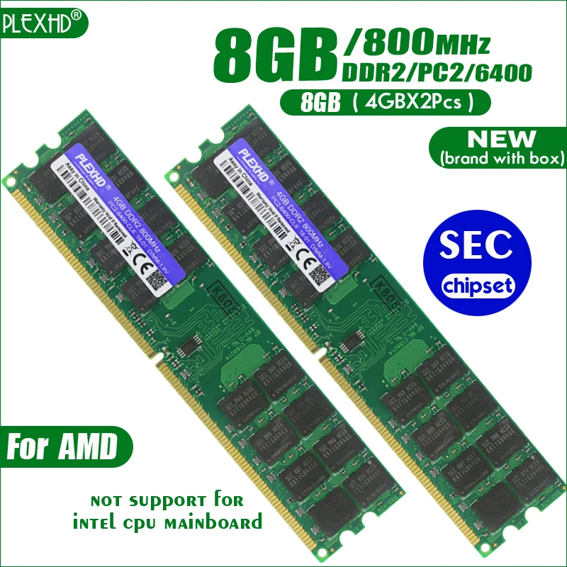 PLEXHD 8 Гб(4 Гб X 2 шт) DDR2 PC2-6400 800 МГц 8G PC2 6400 для настольных ПК DIMM память ram 240 контакты для AMD(SEC чипы