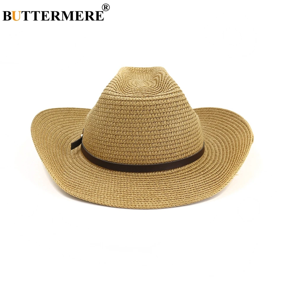 BUTTERMERE ковбойская соломенная шляпа унисекс Для мужчин Для женщин хаки пляжная шляпа поля 8 см шляпа для защиты от солнца Fedora Женский Мужской