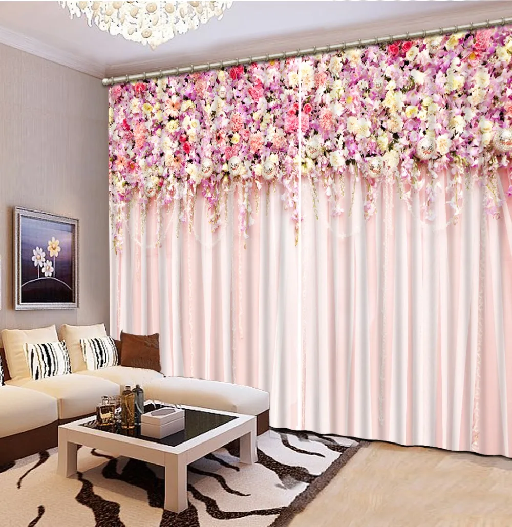 Пользовательские 3D оконные занавески фото оконные занавески гостиная спальня розовые занавески романтическое свадебное украшение комнаты