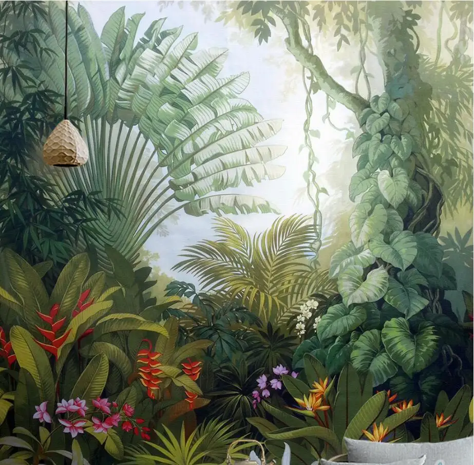 Custom wallpaper home decoration mural hand-painted tropical rain forest plantain leaf living room background wall wallpaper