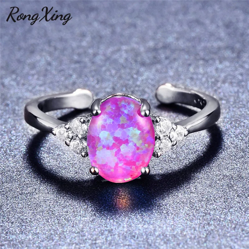 RongXing серебряный цвет большие овальные опаловые кольца для женщин регулируемые