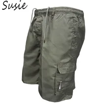 Mens Plus Size Summer Multi Pockets Cargo Shorts Solid Color Drawstring Loose Casual Knee Length Beach Military Sweatpants S-3XL