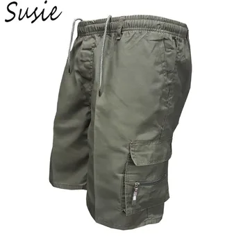 

Mens Plus Size Summer Multi Pockets Cargo Shorts Solid Color Drawstring Loose Casual Knee Length Beach Military Sweatpants S-3XL