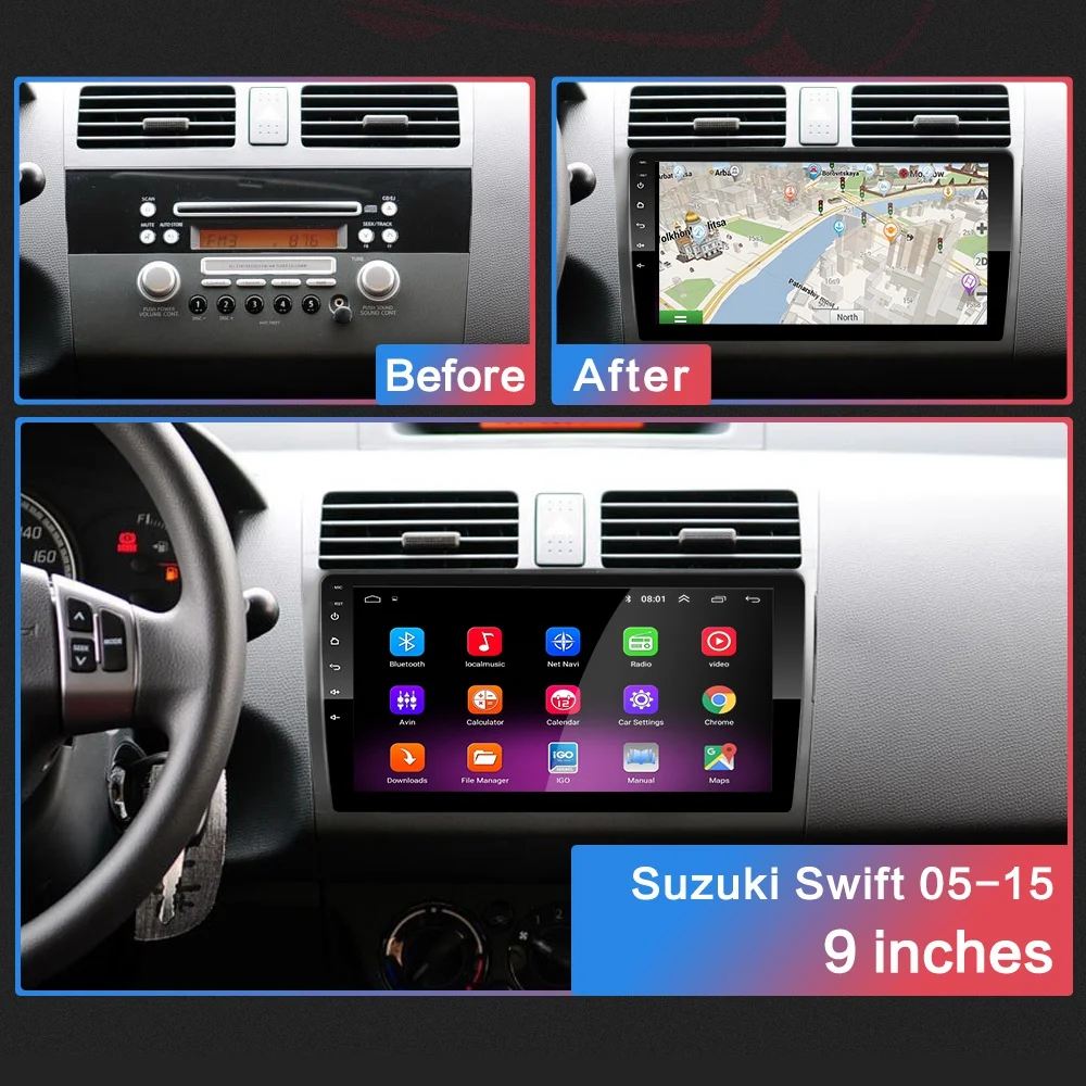 2G+ 32G 10," 2din Android 8,1 GO автомобильный dvd-плеер для Suzuki Swift 2005 2006 2007 2008- автомобильный Радио gps навигация wifi плеер