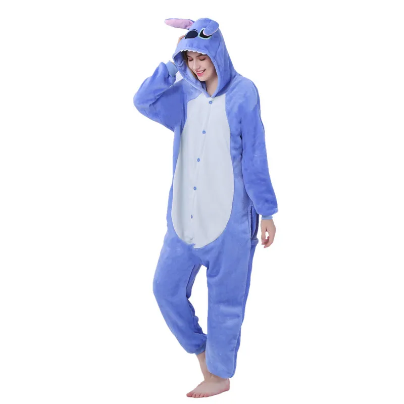 Синий Розовый Ститч Onesie пижамы кигуруми животных Косплей Костюм Хэллоуин семья пижамы Женщины