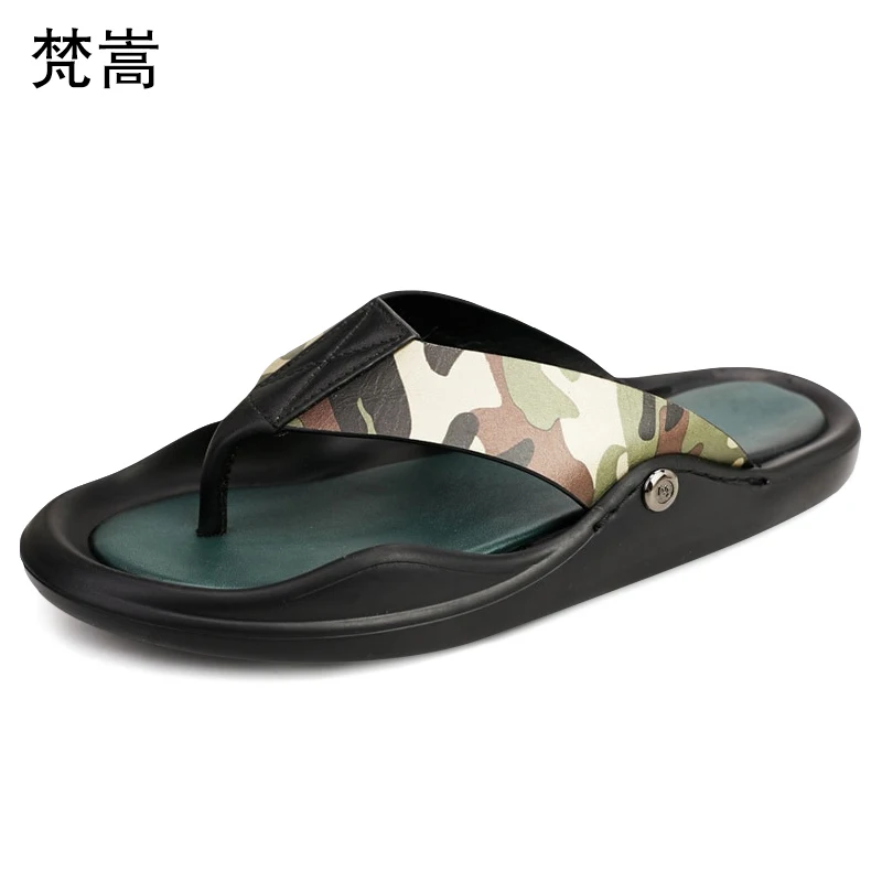 

Summer fashion outside trend slippers men casual anti-skid beach breathable slippers fender summer men genuine leather slippers
