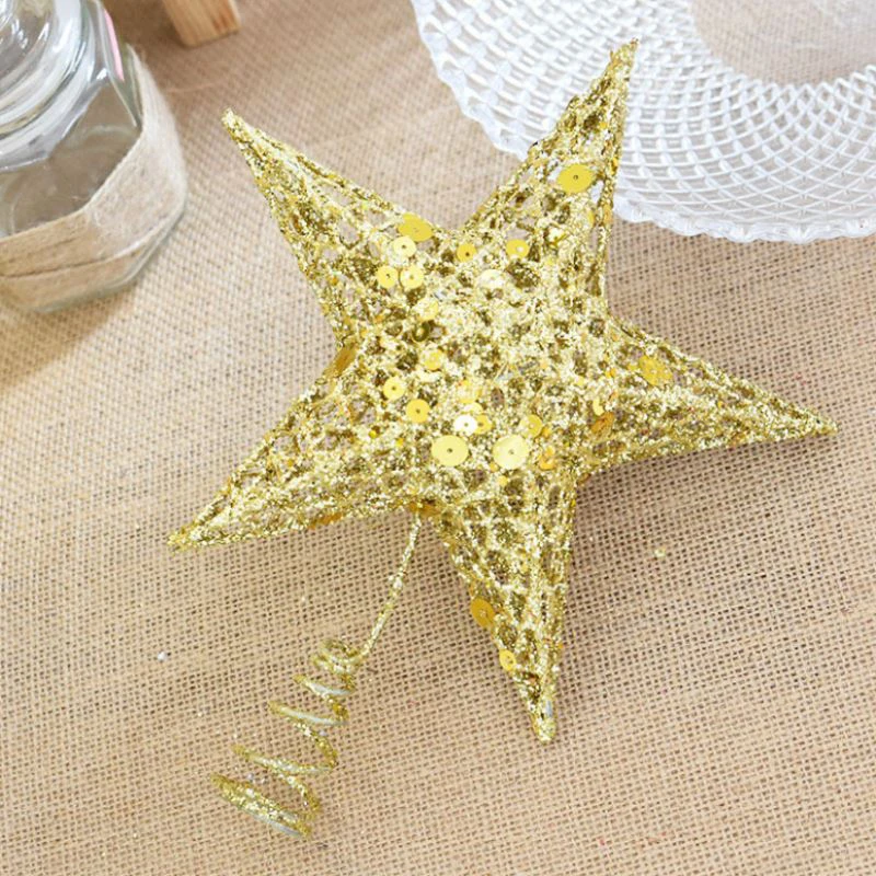 

Pentagonal Stars Christmas Tree Star Topper Iron Tree Top Vintage Bling Golden Xmas Tree Ornaments New Year Home Decoration P20