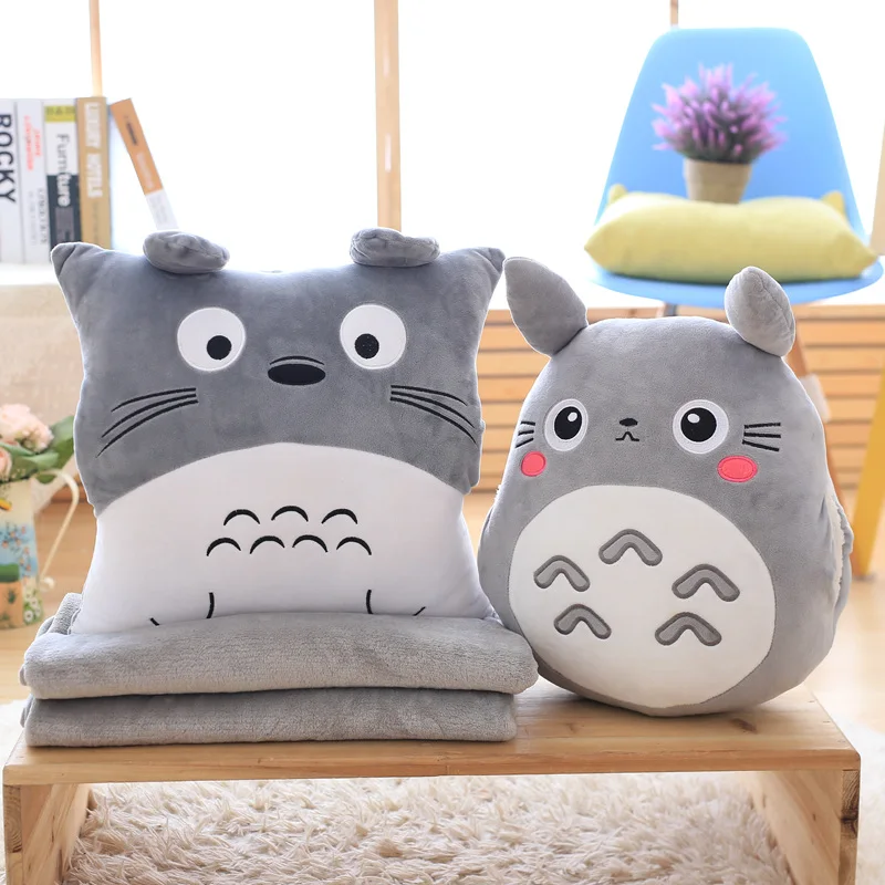 Skup Totoro pluszowa poduszka wielofunkcyjne 3 w 1 rzuć poszewka na poduszkę Totoro ręcznie ciepłe poduszki poduszki dla dzieci dzieci koc wypchane Anime rysunek zabawki