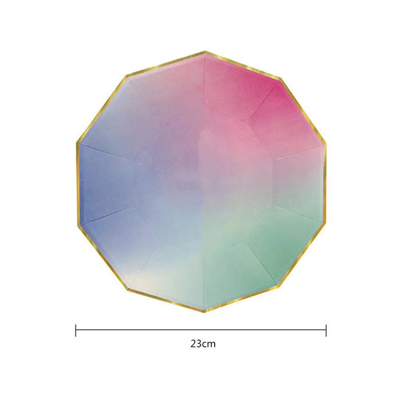 Красочная одноразовая бумажная посуда, наборы, Золотая оправа, бумажные стаканчики для питья, тарелки, посуда для свадьбы, дня рождения, вечеринки, украшения - Цвет: 8pcs 9 inch plates