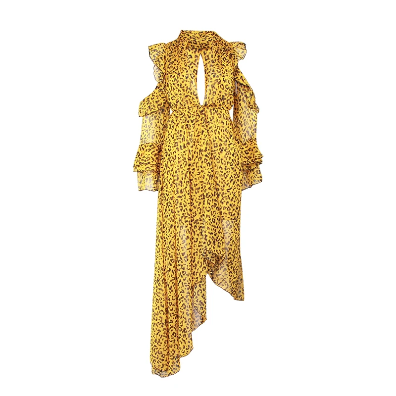 TWOTWINSTYLE винтажное модное леопардовое платье для женщин с открытыми плечами, асимметричное Макси платье для женщин Мода