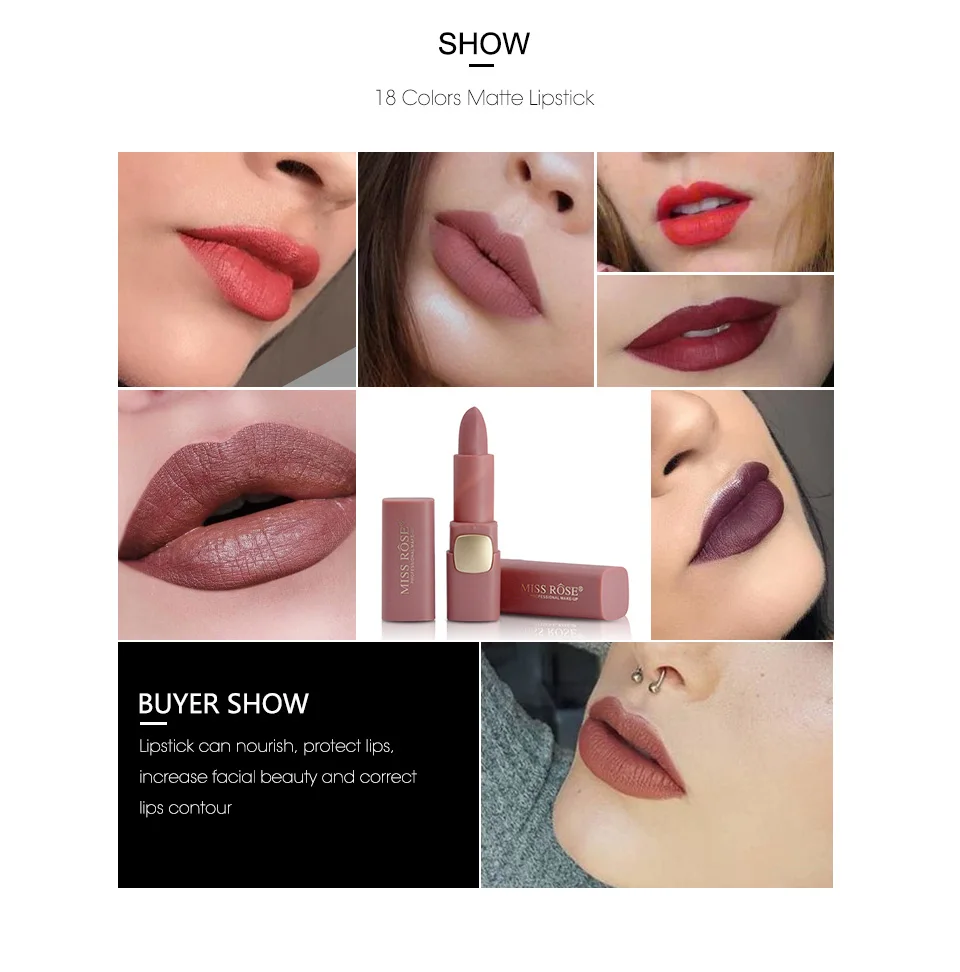 Miss Rose Matte Lipstick Cosmetics Makeup Waterproof Lips Moisturizing Easy To Wear Make up Lip Sticks Gloss Lipsticks