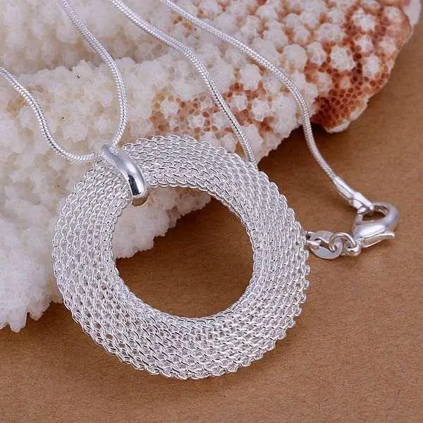 

silver color for women fashion pendant cute simple mesh circle necklace wedding jewelry party gift P054